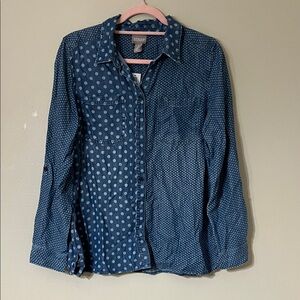 Chico's Denim Blue Polka Dot Shirt